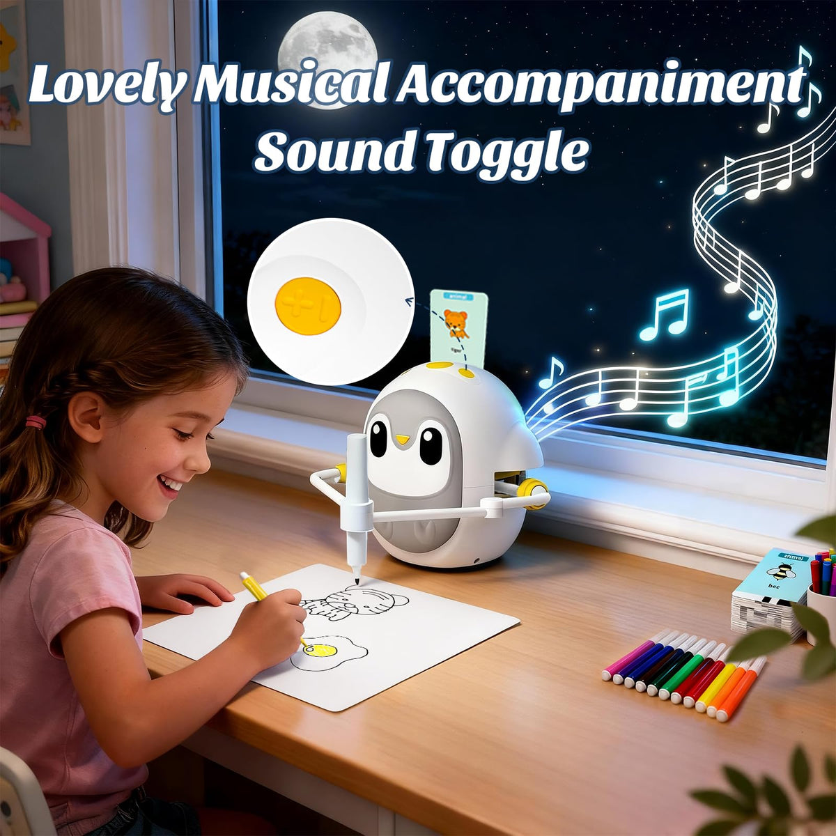 GMYGBY drawing robot with music accompaniment enhances creative drawing ambiance.