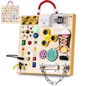 GNAYUIJ Montessori Busy Board with LED switches boosts fine motor skills through interactive play.