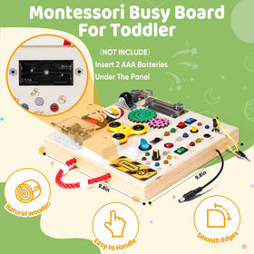 GNAYUIJ natural wood busy board offers safe, tactile learning with smooth edges.
