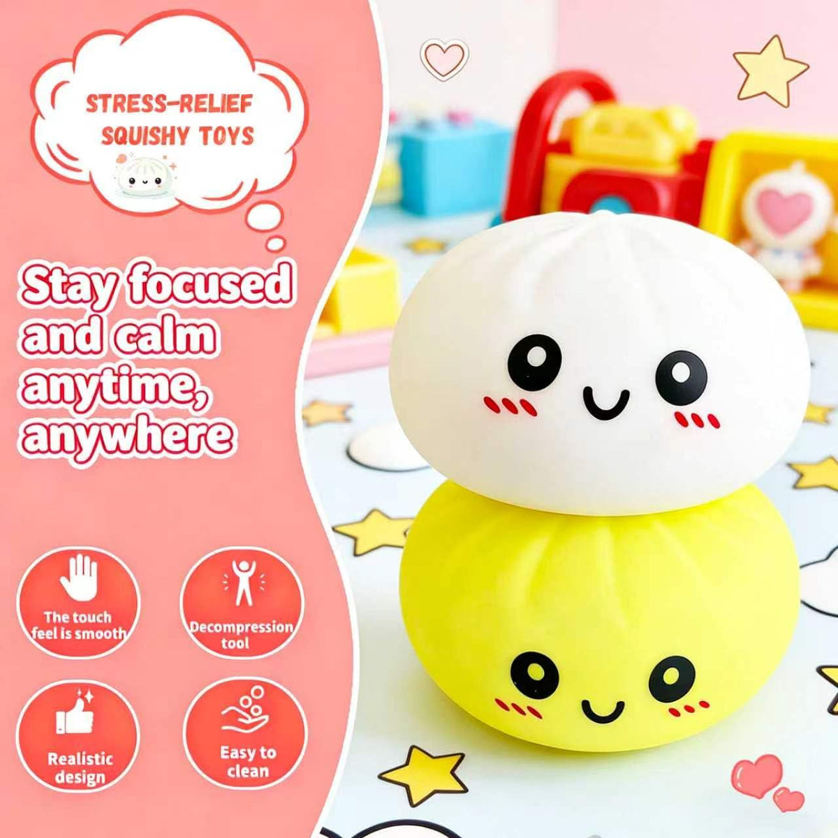GNDA Dumpling Squishies texture close-up highlights soft, stretchy surface for satisfying squeezes