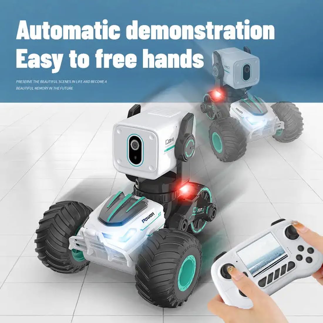 GNIMNAYRC RC car 360° spin action with LED lights for dynamic racing