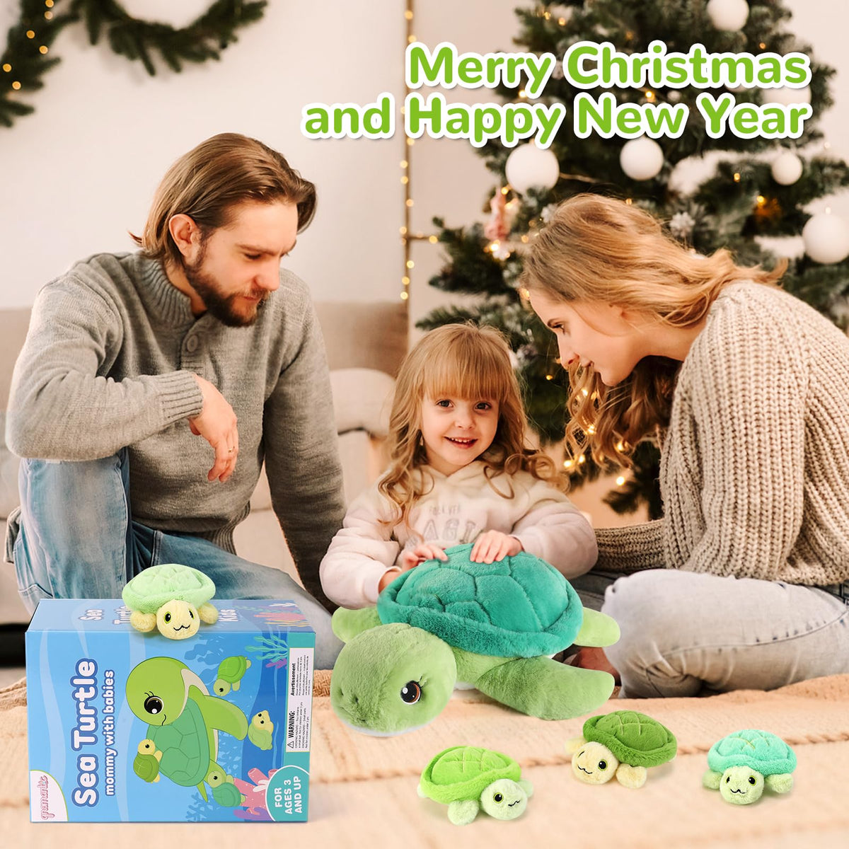 gnomantic 4-in-1 turtle family, durable plush for daily adventures