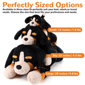 Gnomantic Bernese Mountain Dog weighted plush close-up face, soft fur for hugs.
