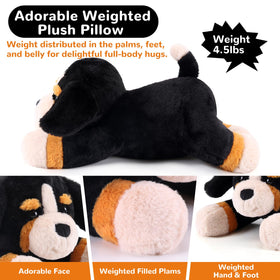Gnomantic Bernese Mountain Dog weighted plush in a snuggle pose.