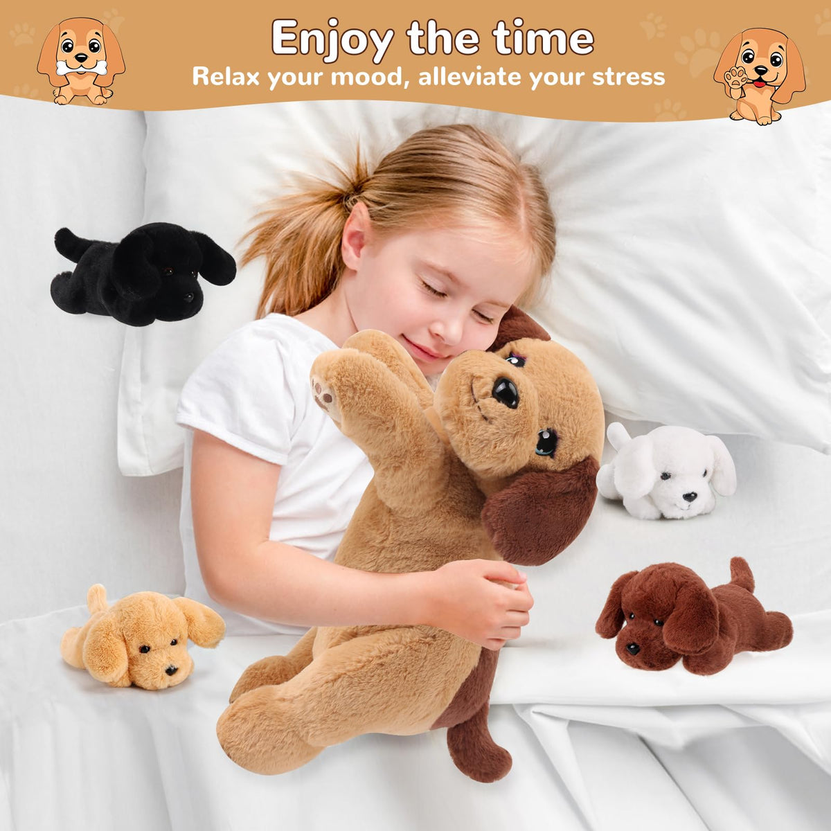 gnomantic brown puppy plush bright-eyed, soft texture for comforting hugs