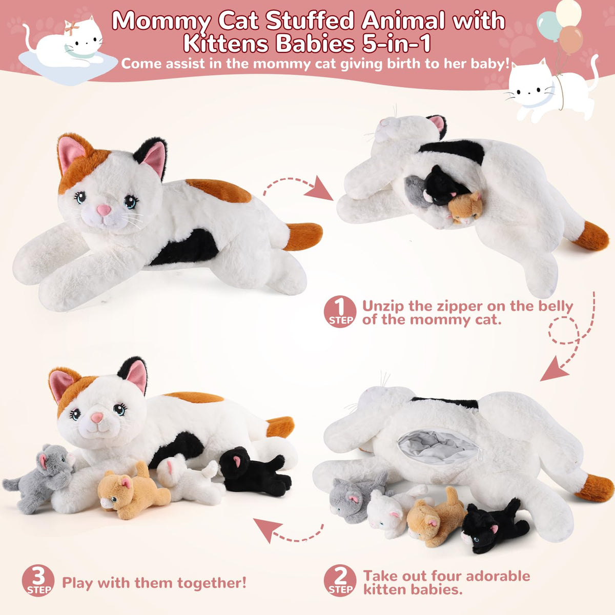 Gnomantic cat family opens to reveal four baby kittens for storytelling