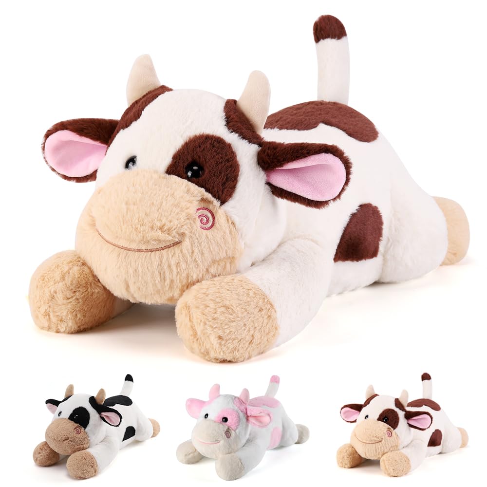 gnomantic cow weighted stuffed animal 22in; cozy cuddle companion for kids and adults.