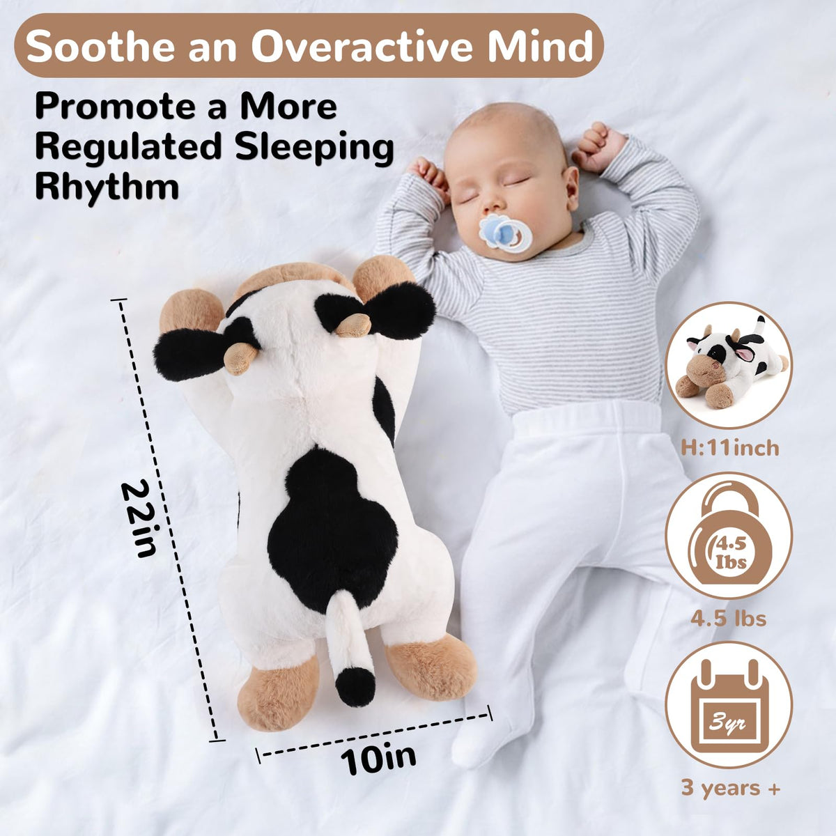 Gnomantic cow weighted stuffed animal bedroom mood decor for soothing nights