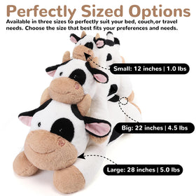 Gnomantic cow weighted stuffed animal closeup fur texture invites comforting squeezing