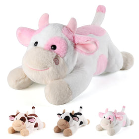 Gnomantic cow weighted stuffed animal, front view, cozy 22-inch plush for comforting hugs.
