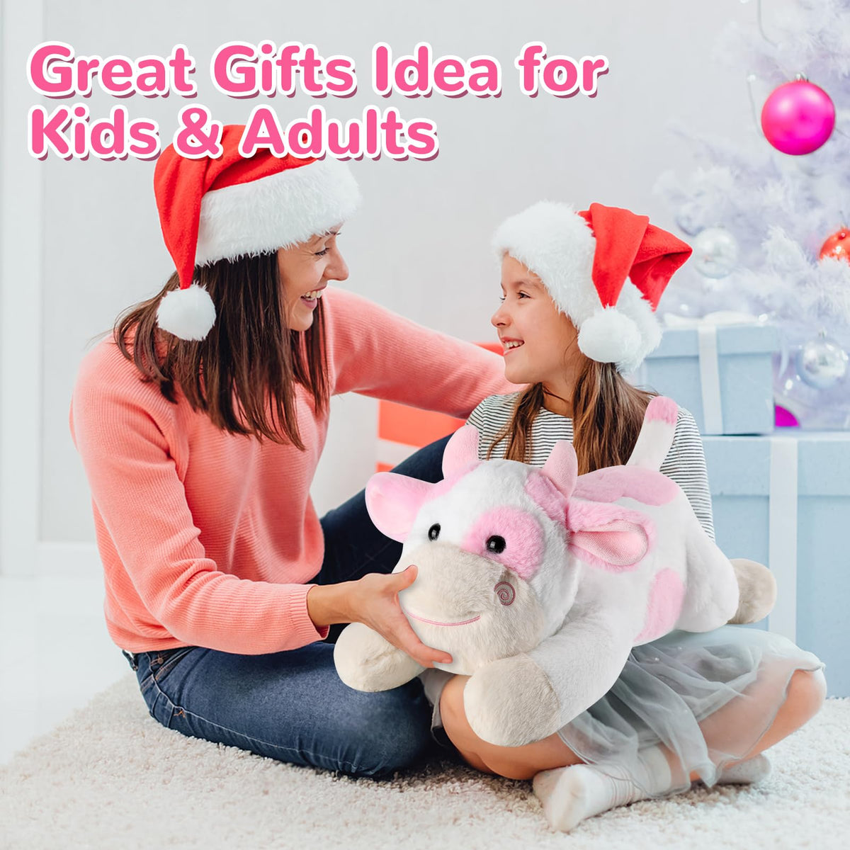 Gnomantic cow weighted stuffed animal, play-ready pose, versatile for all ages.