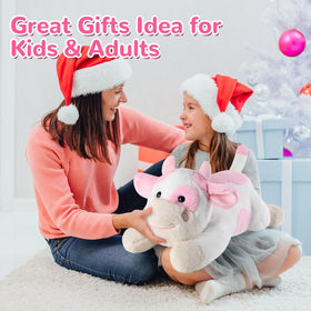 Gnomantic cow weighted stuffed animal, play-ready pose, versatile for all ages.