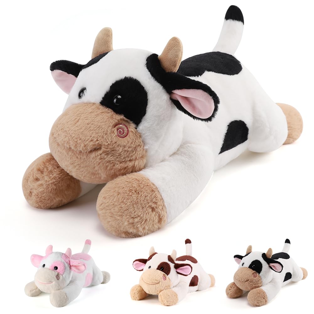 Gnomantic cow weighted stuffed animal side view, a cozy evening companion