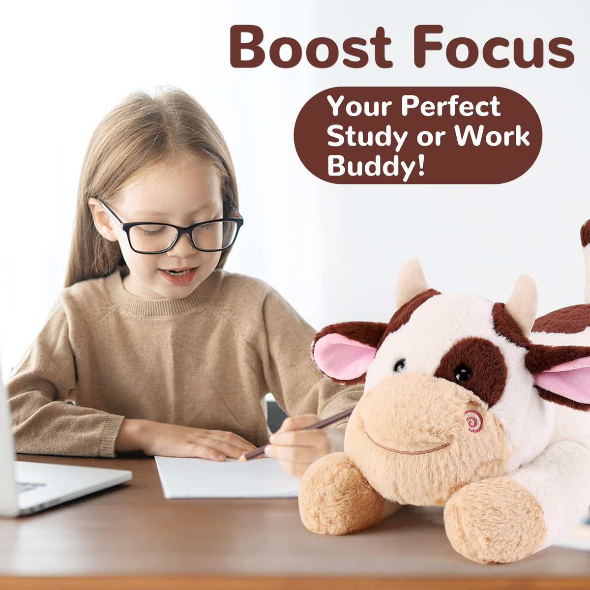gnomantic cow weighted stuffed animal; ideal gift for birthdays and holidays.