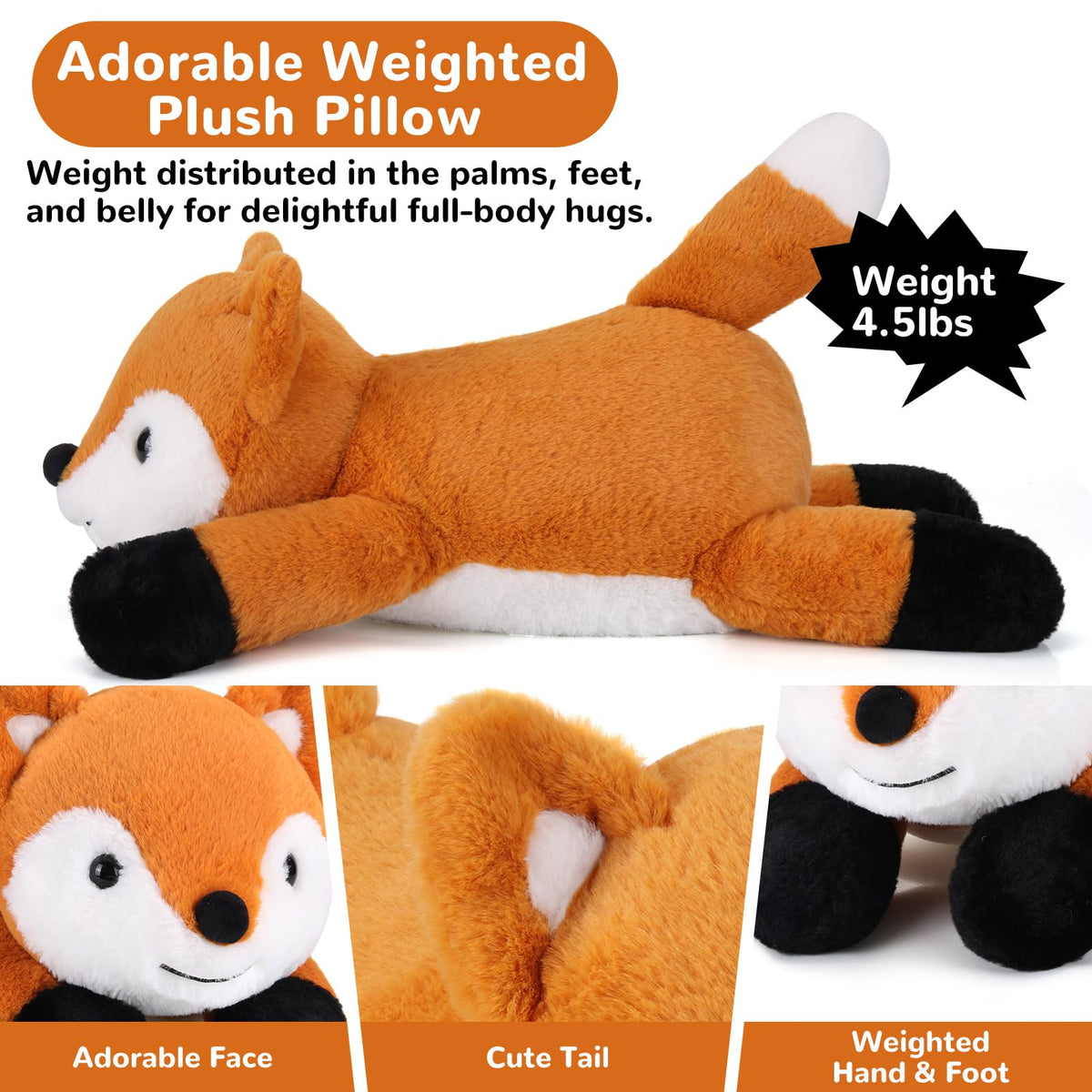 Gnomantic weighted fox plush for secure sleep and comforting pressure.