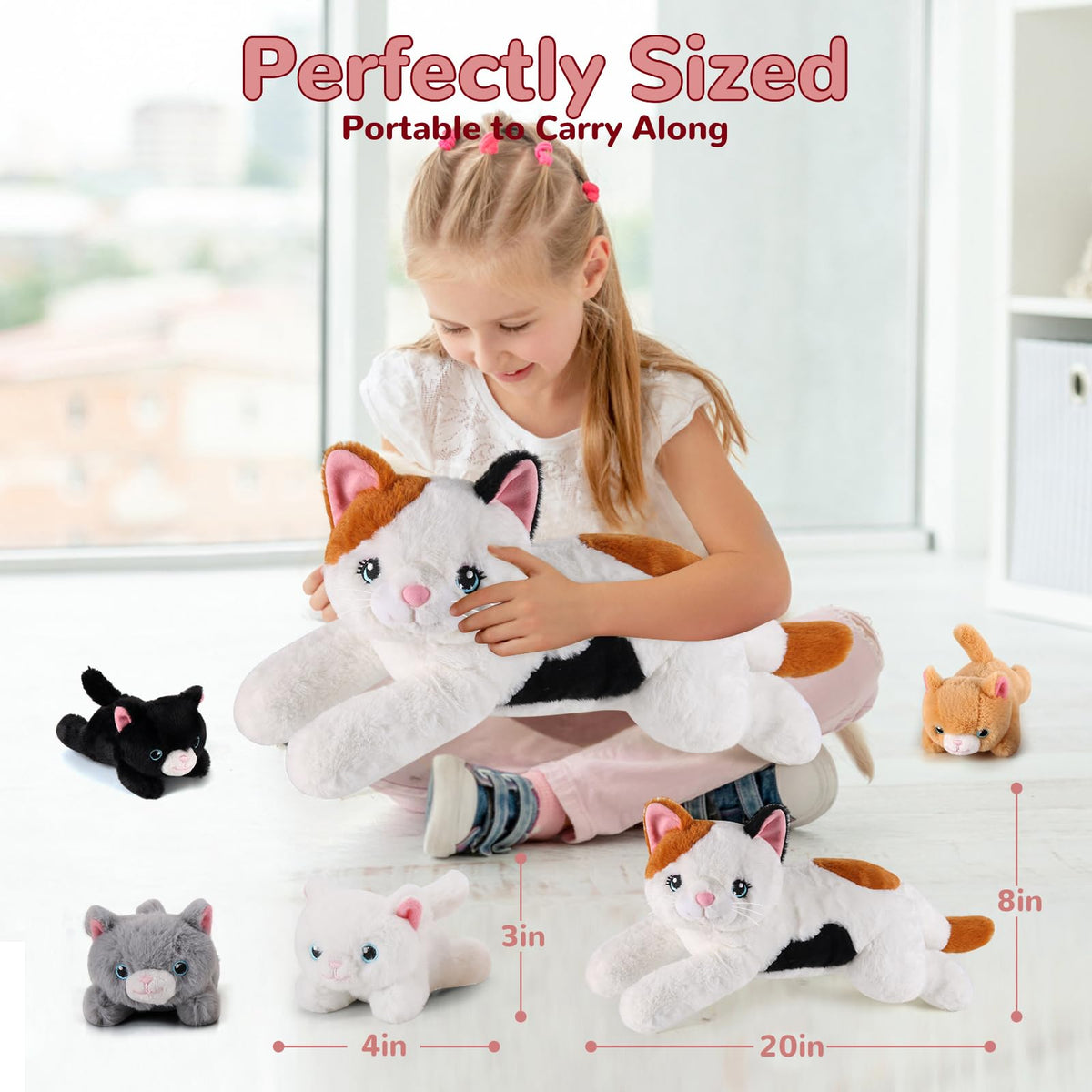 Kittens in white, black, gray, and yellow for colorful pretend play