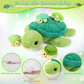 gnomantic mommy turtle in soft fur, bright eyes for comforting hugs