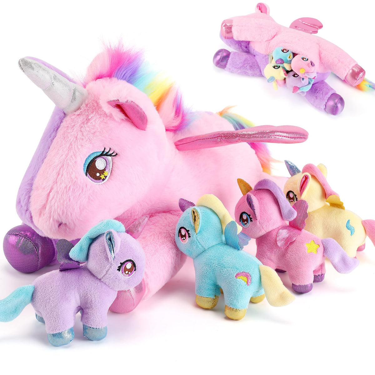 Gnomantic mommy unicorn full view plush for imaginative play and cuddling.