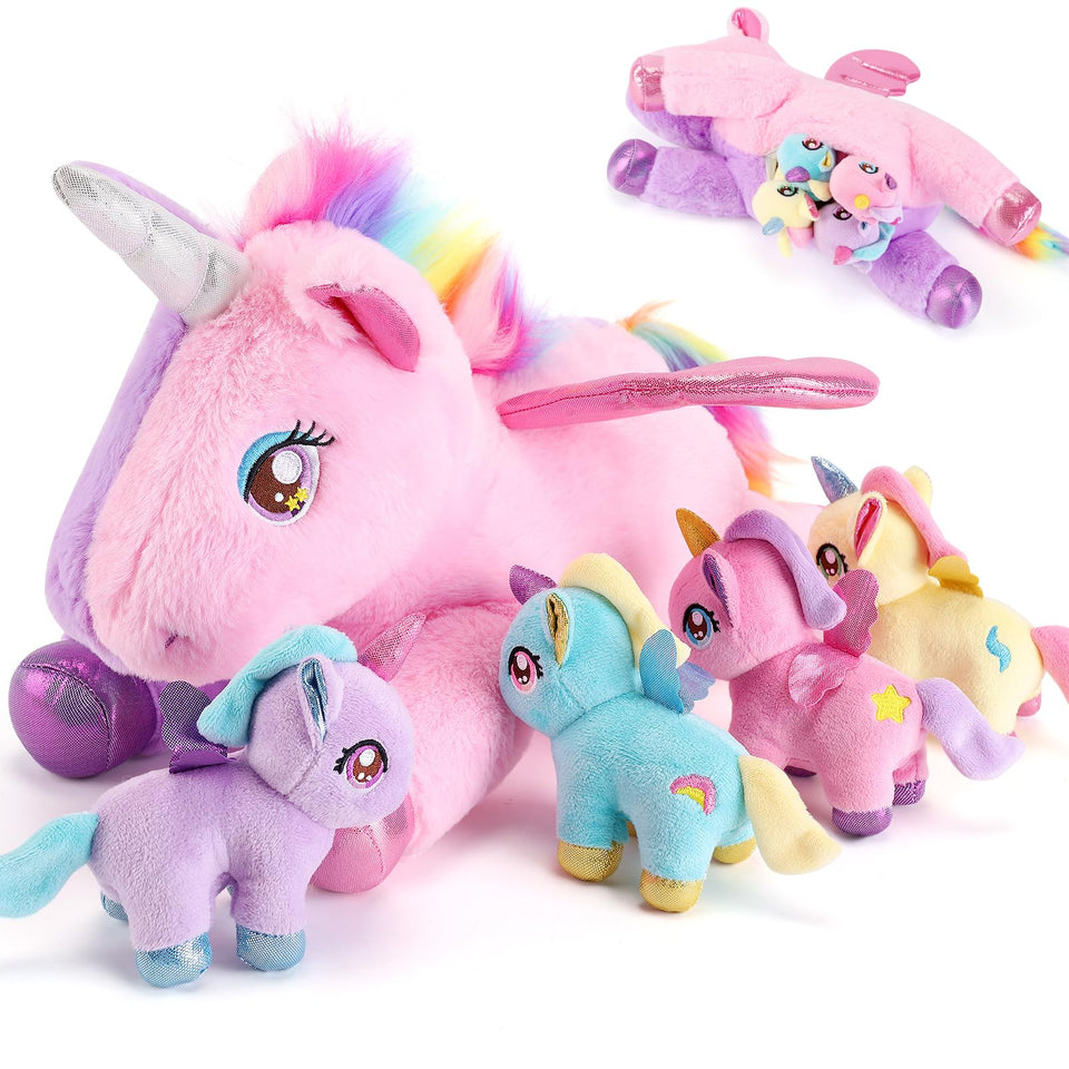 Gnomantic mommy unicorn full view plush for imaginative play and cuddling.