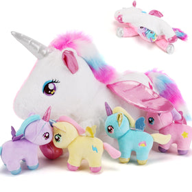 Gnomantic mommy unicorn plush with hearts, ideal cuddle buddy for bedtime.