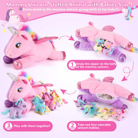 Gnomantic mommy unicorn zipper detail showing hidden babies for storytelling.