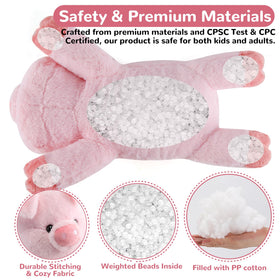 Gnomantic pig weighted stuffed animal hugging pose, comforting security