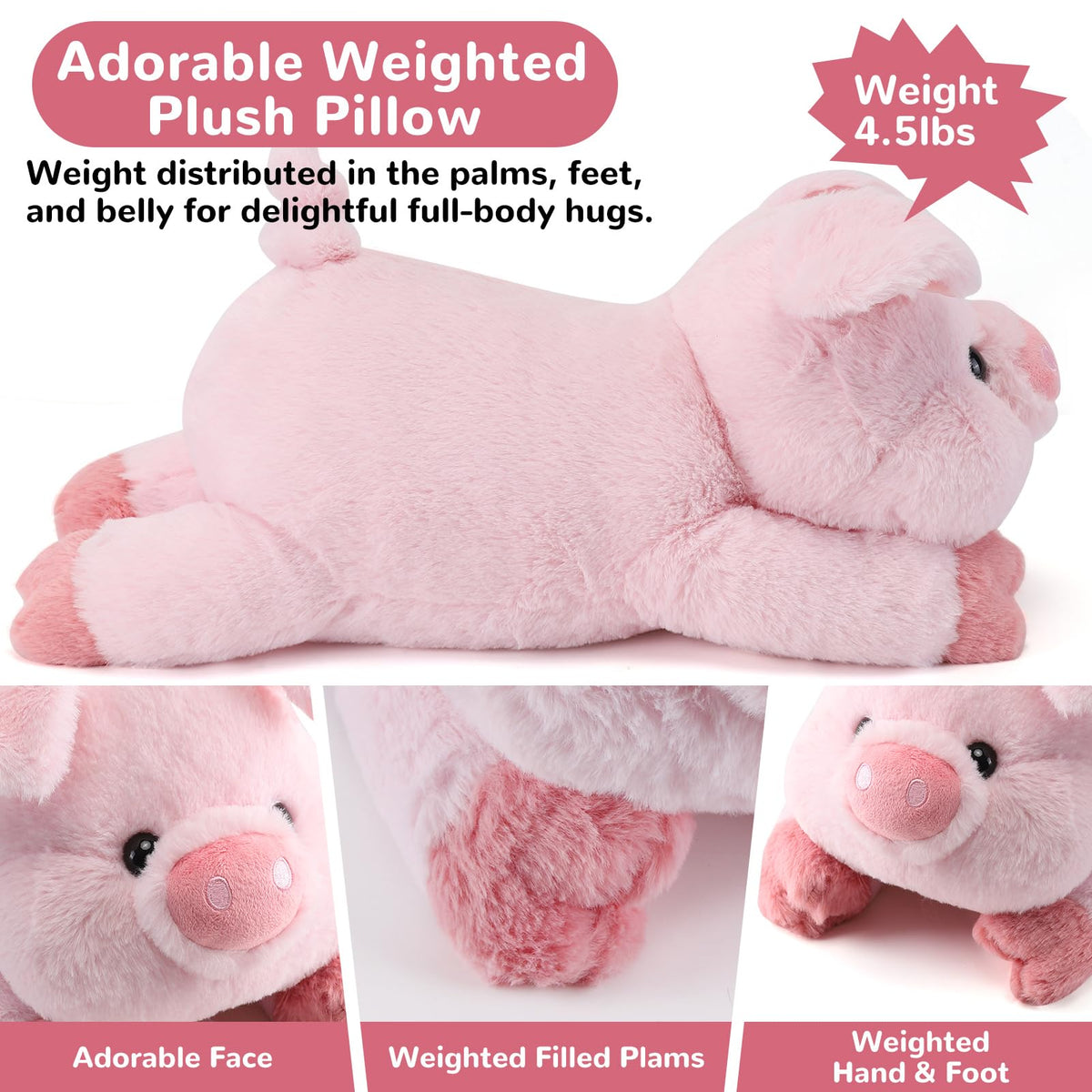Gnomantic pig weighted stuffed animal soft fluffy fur detail for snuggling