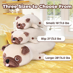Gnomantic pug weighted plush in a serene bedroom scene, ideal for nighttime unwinding.