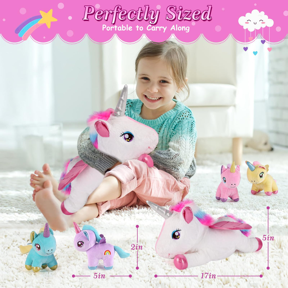 Gnomantic purple baby unicorn plush, cheerful color for stories and gifts.