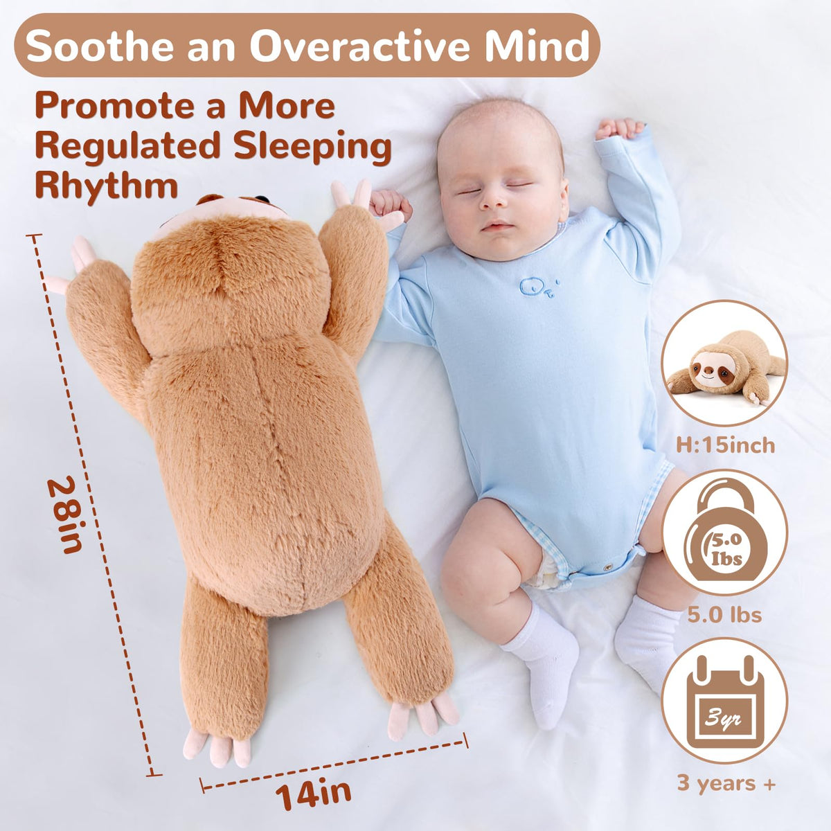 gnomantic sloth weighted plush 28-inch kid-friendly design for comforting hugs