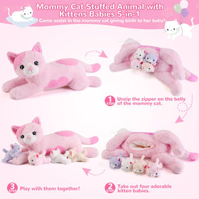 gnomantic soft plush kittens in white, black, gray, and yellow inviting gentle play and storytelling