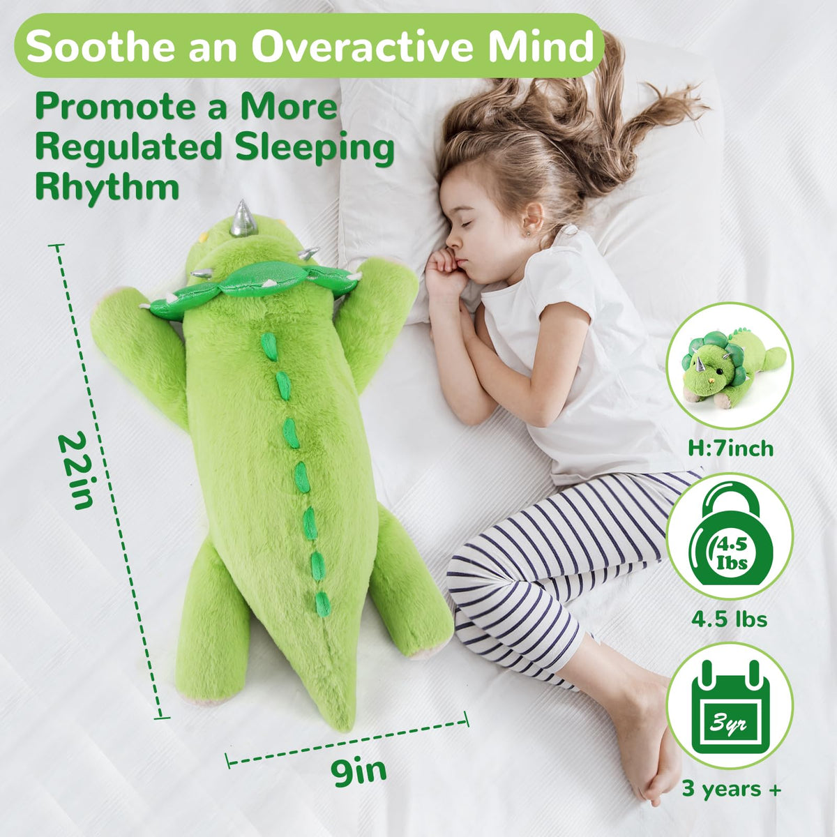 gnomantic dino plush with gentle weight supports calm evenings.
