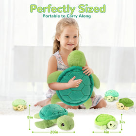 gnomantic turtle plush with unzip belly to reveal babies, interactive bedtime fun