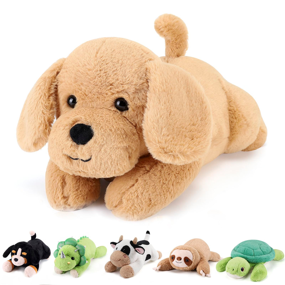 gnomantic Yellow Lab weighted stuffed animal offers calming cuddle for bedtime