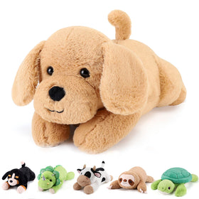 gnomantic Yellow Lab weighted stuffed animal offers calming cuddle for bedtime