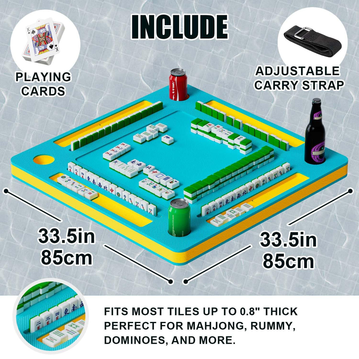 Durable EVA foam surface provides anti-slip stability for tiles.