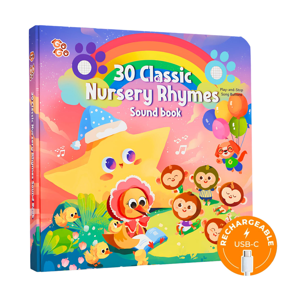 GO GO 30 Classic Nursery Rhymes Sound Book cover attracts toddlers with bright colors.