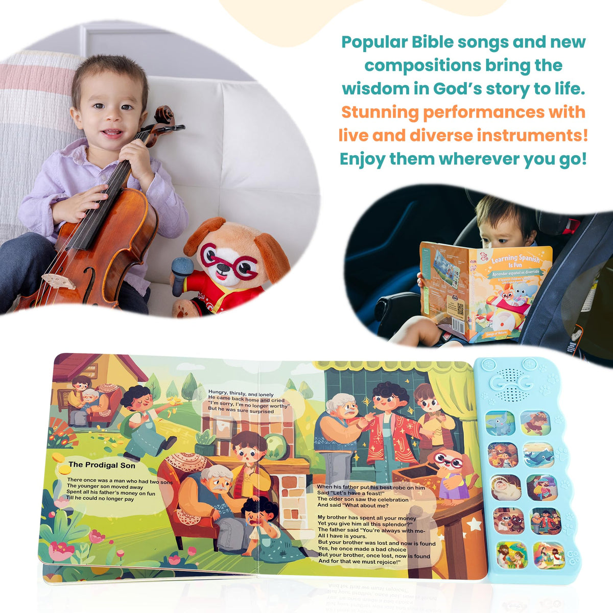 GO GO Bible Story Songs durable board pages for busy toddlers.