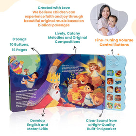 GO GO Bible Story Songs illustrated pages in bright kid-friendly colors.