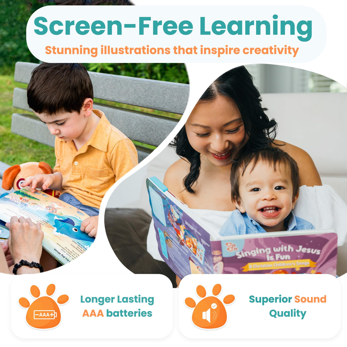GO GO Bible Story Songs dual volume controls for gentle listening.