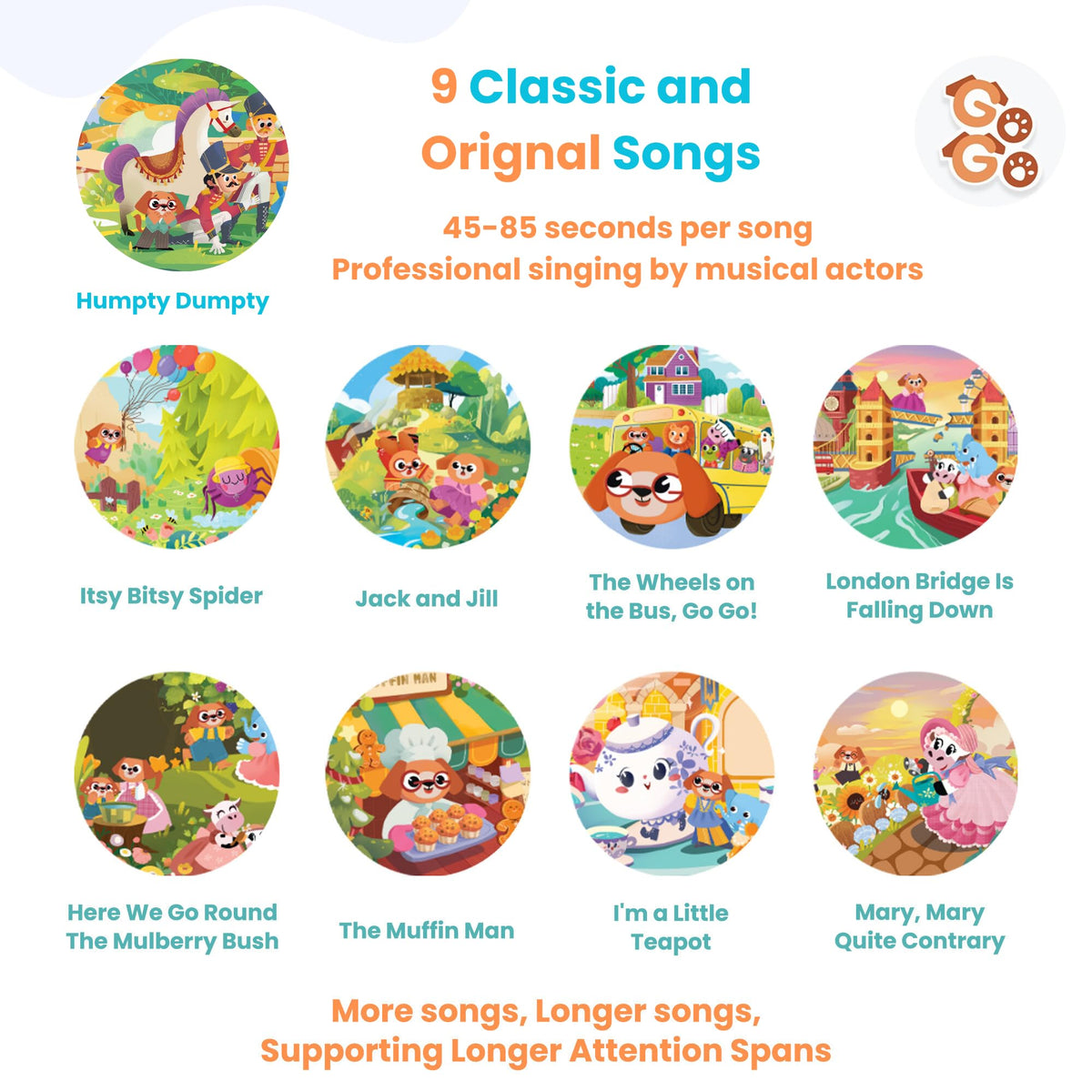 GO GO Creative Nursery Rhymes adjustable volume control displayed for customizable listening.