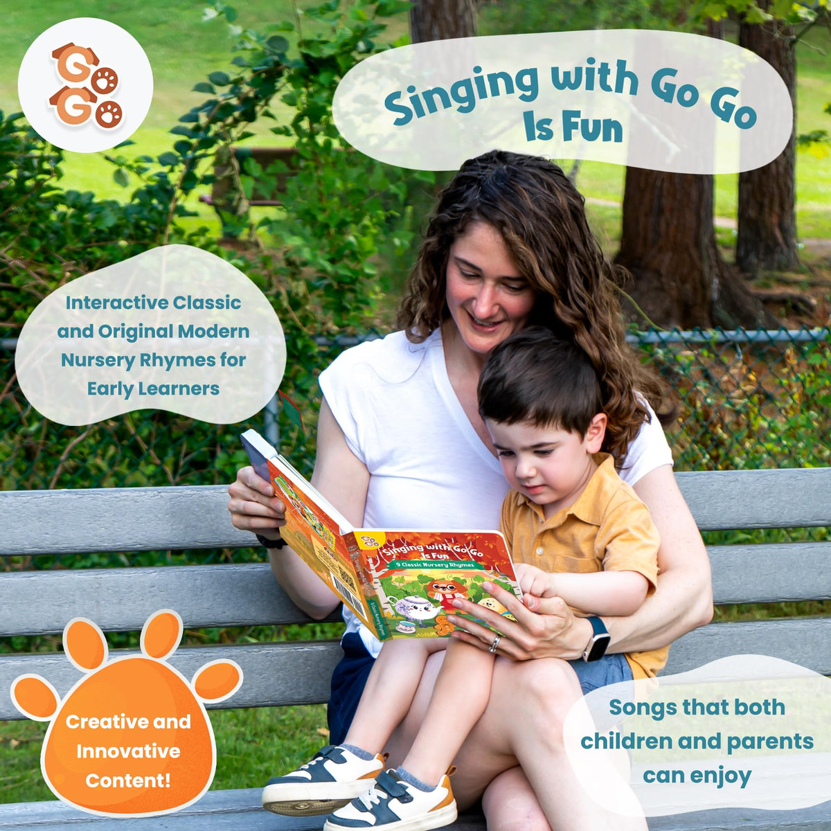 GO GO Creative Nursery Rhymes child turning a page highlights interactive learning.