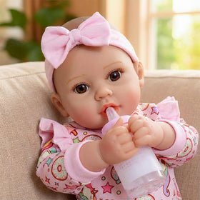 GOAROY awake-face doll with eyelashes enhances realistic pretend play.