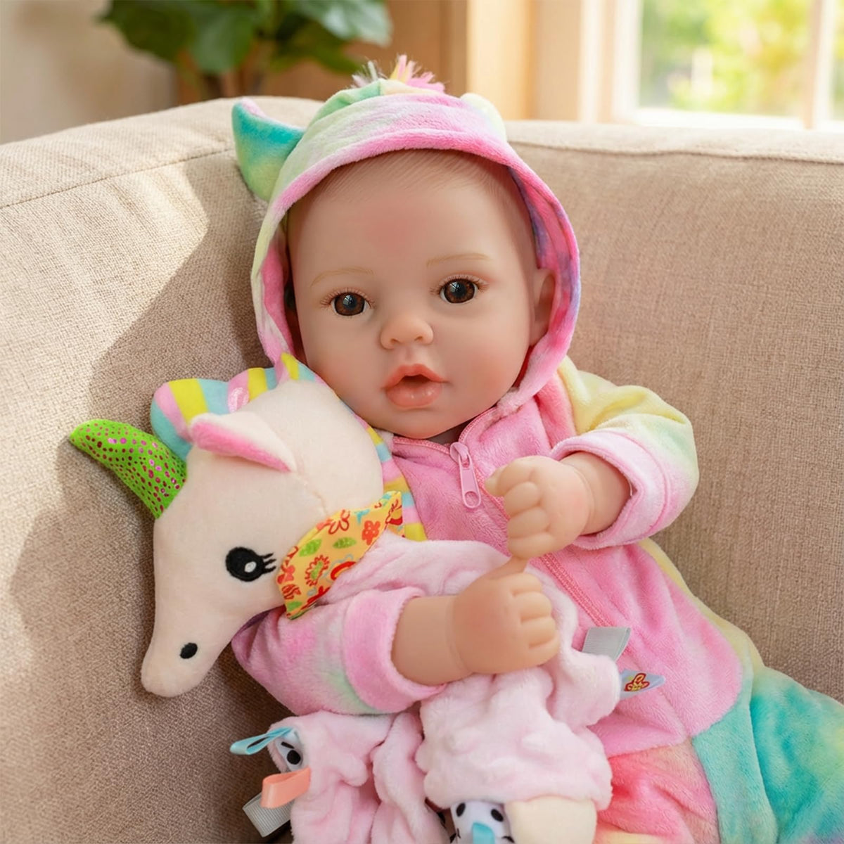 GOAROY lifelike baby doll smiling expression supports nurturing role-play.