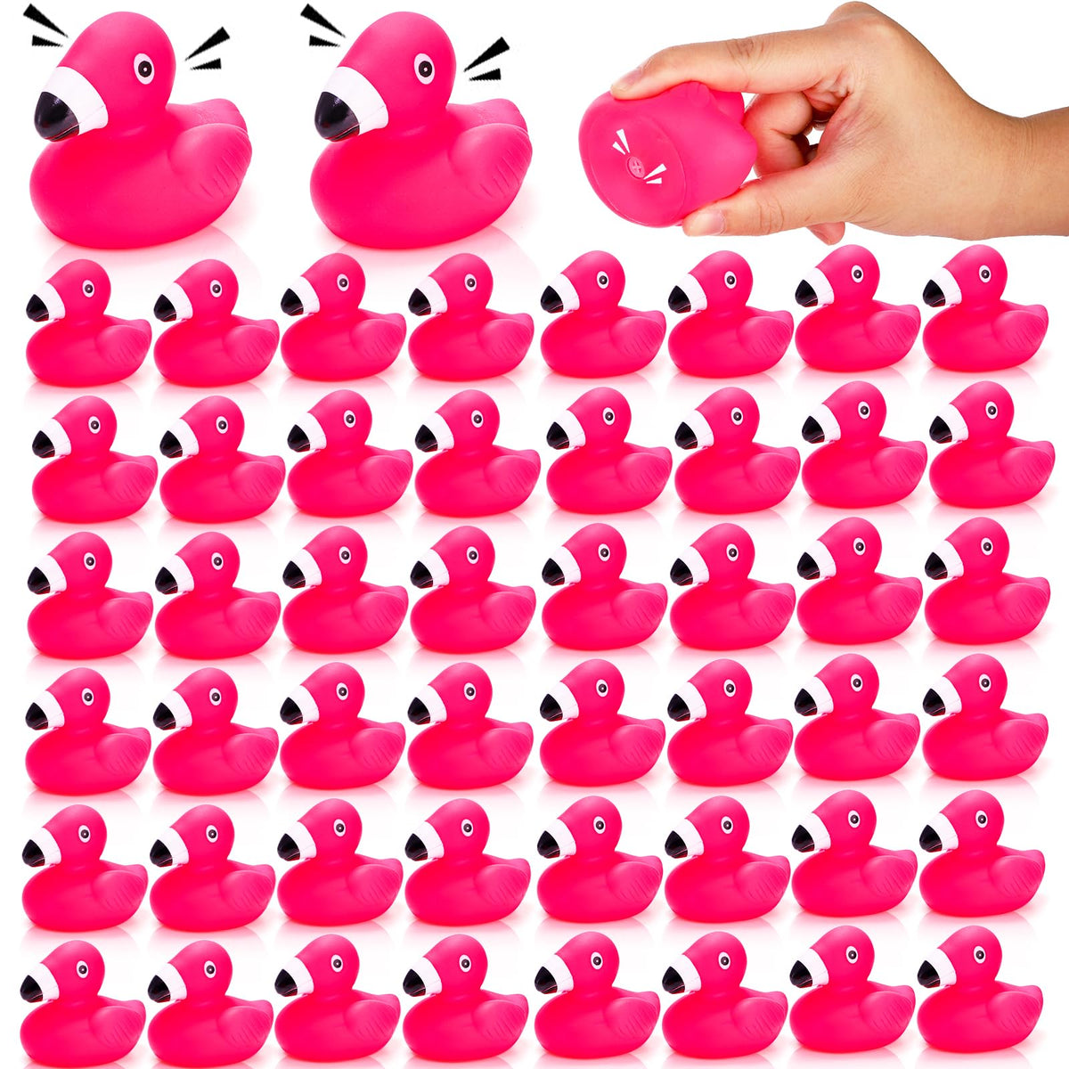 Goaste flamingo rubber ducks bulk pack for bath time fun and party decor.