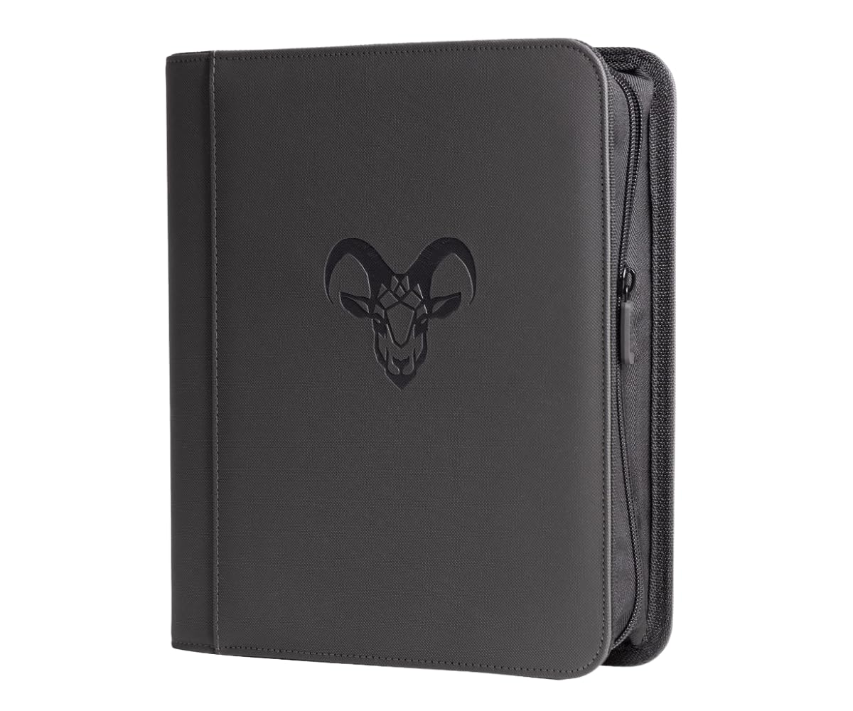 Goat Armor 4-Pocket TopLoader Binder front cover demonstrates rugged padding for safe travel storage.