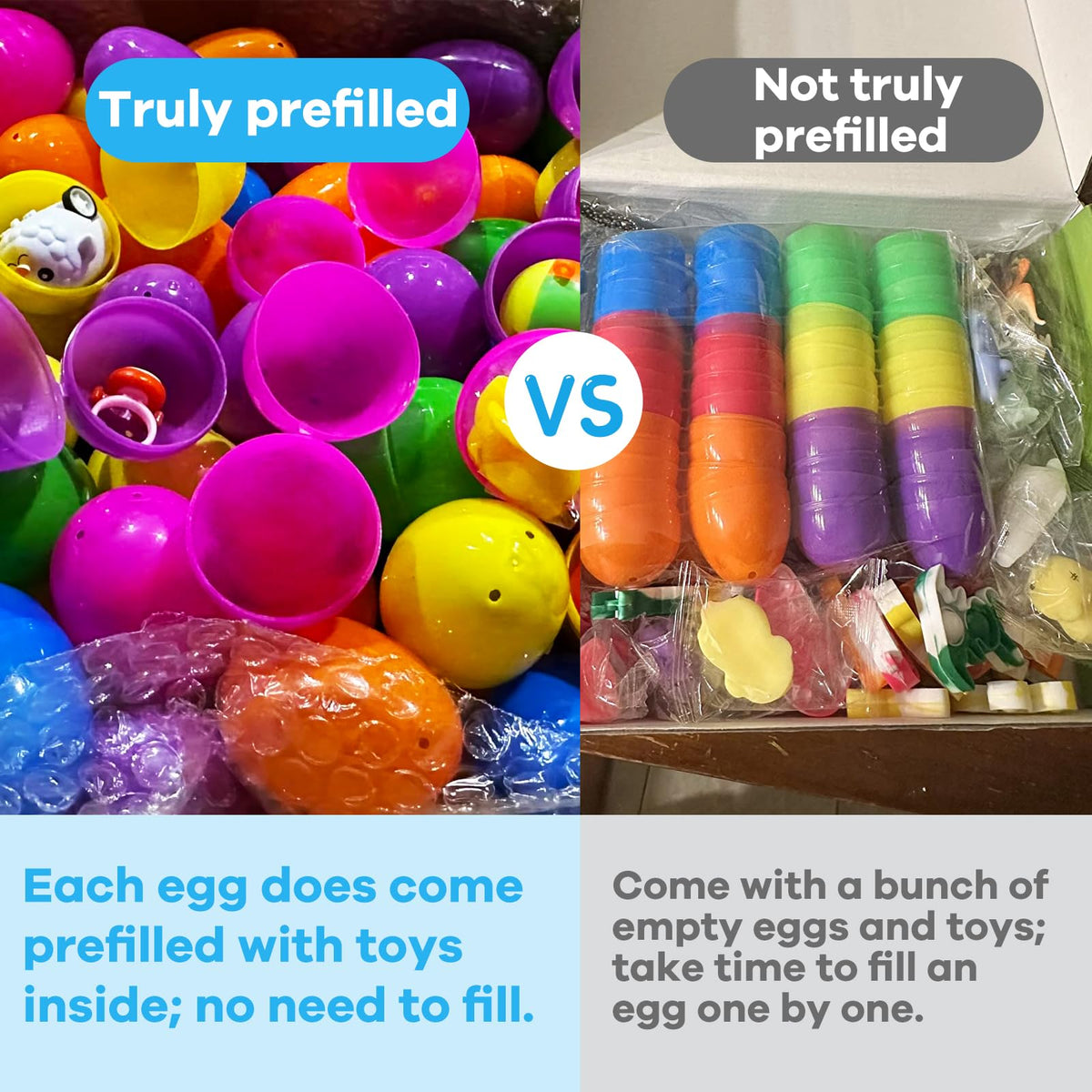 GOAUS Prefilled Easter Eggs opened to reveal toys ready for play