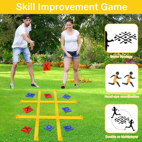Foldable backyard game packed flat for easy transport.