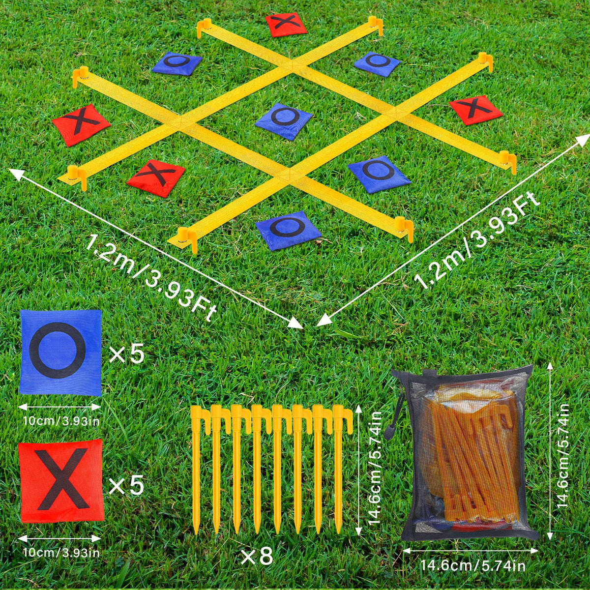 GoBene giant tic tac toe beanbags, dual-sided X and O for quick play.