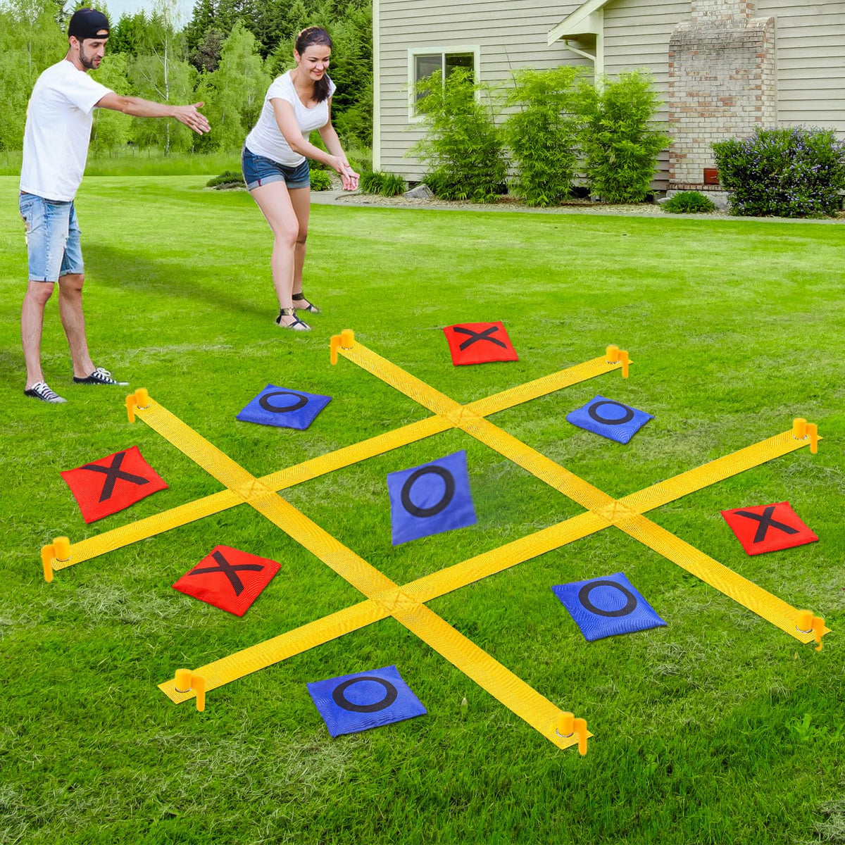 GoBene giant tic tac toe board on grass, ready for outdoor play.